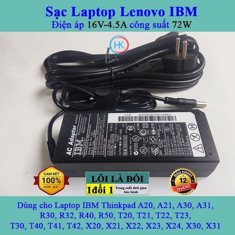 Sạc Laptop Lenovo 16V 4.5A 72W - Adapter Chính Hãng Dành Cho ThinkPad A20 A21 A30 R40 T20 T30 T40 T41 T42 X20 X21