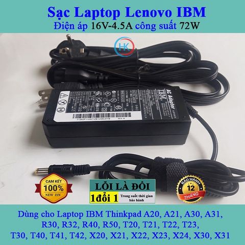 Sạc Laptop Lenovo 16V 4.5A 72W - Adapter Chính Hãng Dành Cho ThinkPad A20 A21 A30 R40 T20 T30 T40 T41 T42 X20 X21