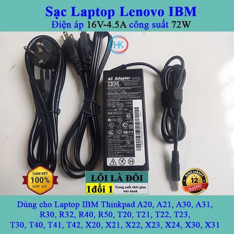 Sạc Laptop Lenovo 16V 4.5A 72W - Adapter Chính Hãng Dành Cho ThinkPad A20 A21 A30 R40 T20 T30 T40 T41 T42 X20 X21