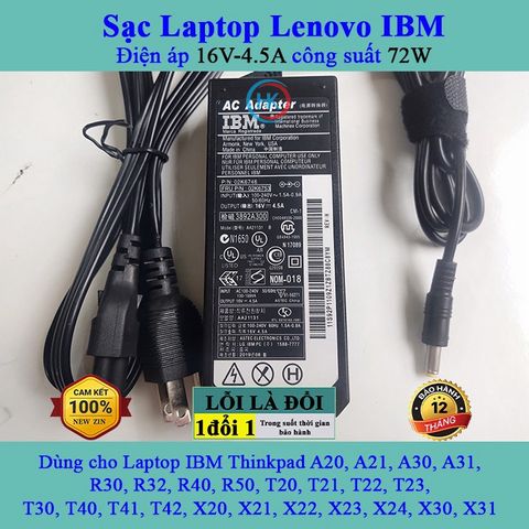 Sạc Laptop Lenovo 16V 4.5A 72W - Adapter Chính Hãng Dành Cho ThinkPad A20 A21 A30 R40 T20 T30 T40 T41 T42 X20 X21