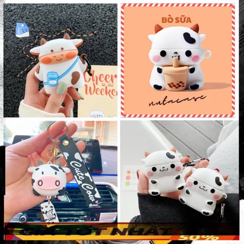 🔜 Tổng hợp các mẫu Móc Khóa TOP 4 BÒ SỮA Cực Chất có thể dùng treo kèm với Vỏ case Airpod 1 2 tai nghe đồng bộ phong cá