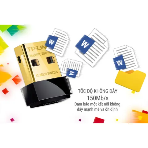 Thiết bị thu sóng Wifi TP-LINK USB TL-WN725N - Tốc độ 150Mbps, Bảo mật WPA/WPA2, Thiết kế nhỏ gọn, Phụ kiện mạng chính hãng