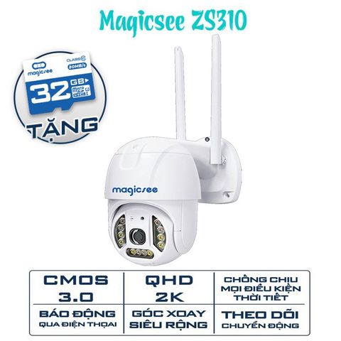 Camera Giám Sát Ngoài Trời Magicsee ZS310 - 2K, Không Dây WiFi, Chống Nước IP68, Tặng Thẻ Nhớ 32GB, Đàm Thoại 2 Chiều