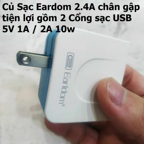 Củ Sạc Eardom 2.4A 10W - Bộ Sạc USB 2 Cổng 5V 1A/2A Cho Điện Thoại - Thiết Kế Gập Tiện Lợi, Bảo Vệ Thông Minh