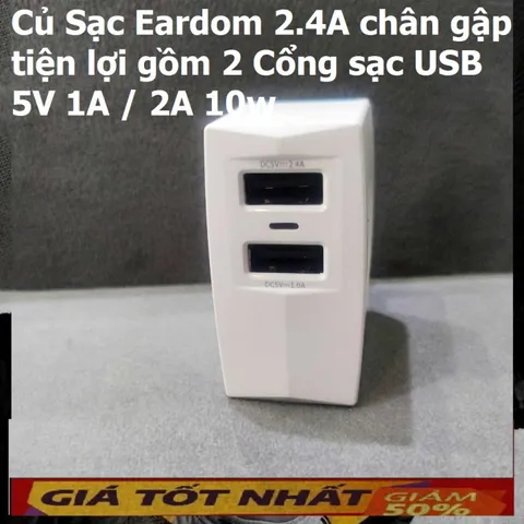 Củ Sạc Eardom 2.4A Chân Gập 2 Cổng USB 5V 10W - Sạc Nhanh Cho Điện Thoại, Thiết Bị Tiện Lợi, An Toàn, Dễ Mang Theo