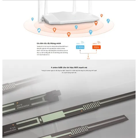 Bộ Phát Wifi Tenda AC5 V3 AC1200Mbps - Router Băng Tần Kép Tốc Độ Cao, Hỗ Trợ Đường Truyền Internet Đến 100Mbps