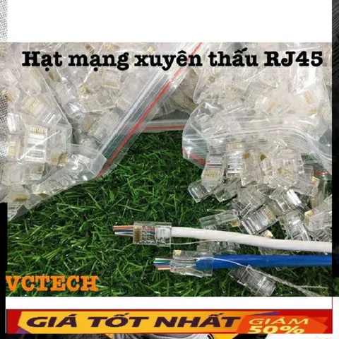 Combo 100 Hạt Cắm Mạng Xuyên Thấu RJ45 - Phụ Kiện Mạng Giá Rẻ, Chất Lượng Cao, Dùng Cho Cáp Cat.5e, Cat.6, Cắt Gọn Dễ Dàng