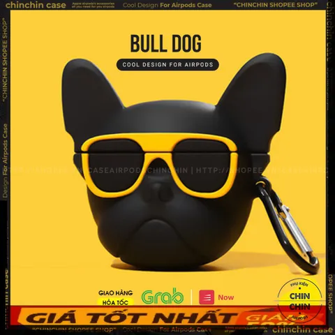 🔜 [ ᴄᴀꜱᴇ ᴀɪʀᴘᴏᴅ ] Case Airpod Vỏ Bọc Airpods ( Chó Bull Kính Vàng ) Cho Hộp Sạc Tai Nghe AirPods 1 2 PRO Bằng Silicon D