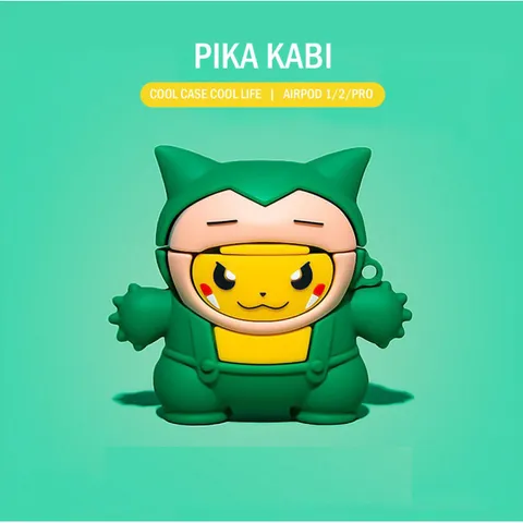 🔜 [ ᴄᴀꜱᴇ ᴀɪʀᴘᴏᴅ ] Case Airpod Vỏ Bọc Airpods ( Pika Kabi Xanh ) Cho Hộp Sạc Tai Nghe AirPods 1 2 PRO Bằng Silicon Dẻo S