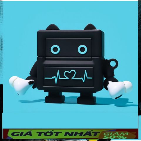 Vỏ Bọc Tai Nghe Không Dây ROBOT Đen Silicon - Hộp Sạc Airpods 1 2 I11 I12 I100 - Phụ Kiện Dễ Thương Cho Tai Nghe