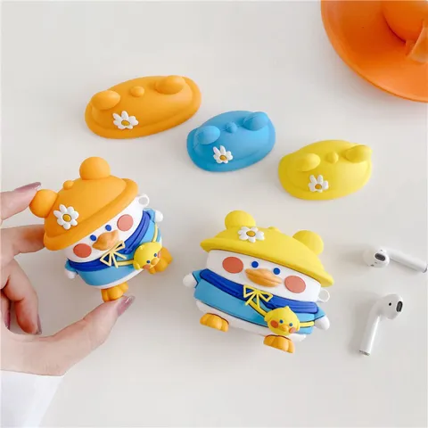 🔜 [ ᴄᴀꜱᴇ ᴀɪʀᴘᴏᴅ ] Case Airpod Vỏ Bọc Airpods ( Vịt Con Mũ Hoa ) Cho Hộp Sạc Tai Nghe AirPods 1 2 Bằng Silicon Dẻo siêu