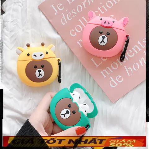 [ ᴄᴀꜱᴇ ᴀɪʀᴘᴏᴅ ] Case Airpod Vỏ Bọc Airpods ( Gấu nâu ) Cho Hộp Sạc Tai Nghe AirPods 1 2 Bằng Silicon Dẻo Siêu Cute