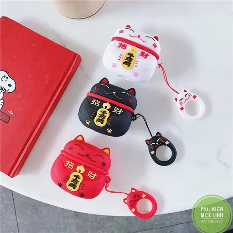 🔜 [ ᴄᴀꜱᴇ ᴀɪʀᴘᴏᴅ ] Case Airpod Vỏ Bọc Airpods ( Mèo Thần Tài May Mắn) Cho Hộp Sạc Tai Nghe AirPods 1 2 PRO Bằng Silicon