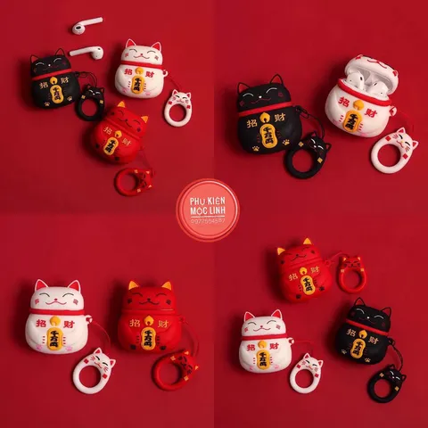 🔜 [ ᴄᴀꜱᴇ ᴀɪʀᴘᴏᴅ ] Case Airpod Vỏ Bọc Airpods ( Mèo Thần Tài May Mắn) Cho Hộp Sạc Tai Nghe AirPods 1 2 PRO Bằng Silicon
