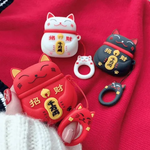 🔜 [ ᴄᴀꜱᴇ ᴀɪʀᴘᴏᴅ ] Case Airpod Vỏ Bọc Airpods ( Mèo Thần Tài May Mắn) Cho Hộp Sạc Tai Nghe AirPods 1 2 PRO Bằng Silicon