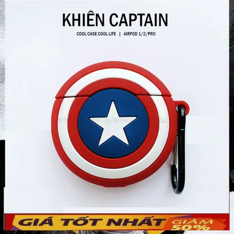 🔜 [ ᴄᴀꜱᴇ ᴀɪʀᴘᴏᴅ ] Case Airpod Vỏ Bọc Airpods ( Khiên Captain American ) Cho Hộp Sạc Tai Nghe AirPods 1 2 PRO Bằng Silic