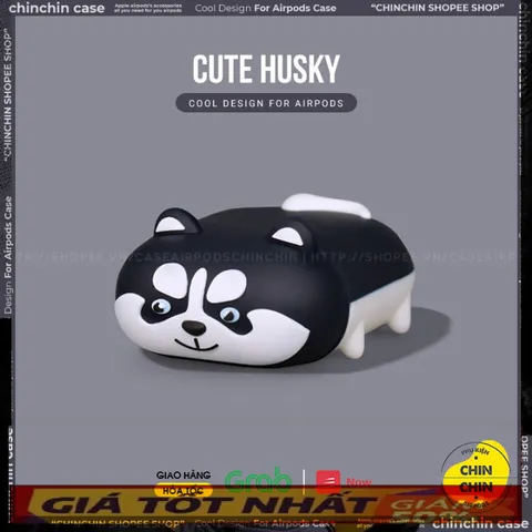 🔜 [ ᴄᴀꜱᴇ ᴀɪʀᴘᴏᴅ ] Case Airpod Vỏ Bọc Airpods ( Chó Husky Nằm ) Cho Hộp Sạc Tai Nghe AirPods 1 2 PRO Bằng Silicon Dẻo Si