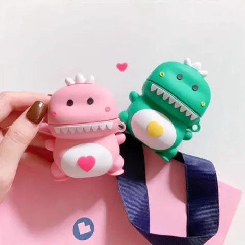 🔜 [ ᴄᴀꜱᴇ ᴀɪʀᴘᴏᴅ ] Case Airpod Vỏ Bọc Airpods ( Khủng long trái tim ) Cho Hộp Sạc Tai Nghe AirPods 1 2 Bằng Silicon Dẻo