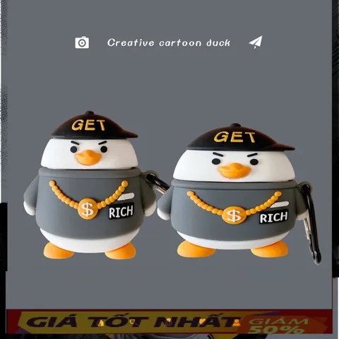 🔜 [ ᴄᴀꜱᴇ ᴀɪʀᴘᴏᴅ ] Case Airpod Vỏ Bọc Airpods ( Vịt HipHop RICH ) Cho Hộp Sạc Tai Nghe AirPods 1 2 PRO Bằng Silicon Dẻo