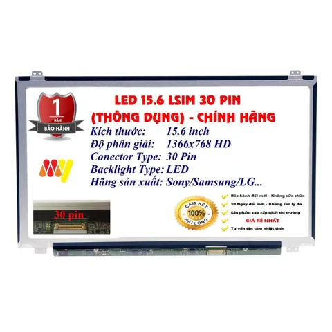 Màn hình Laptop Dell Inspiron 15 7548 3546 3551 3559 - 5559 3543 5567 kích thước 15.6 Led Mỏng SLIM 30 Chân ( 1366x768 H