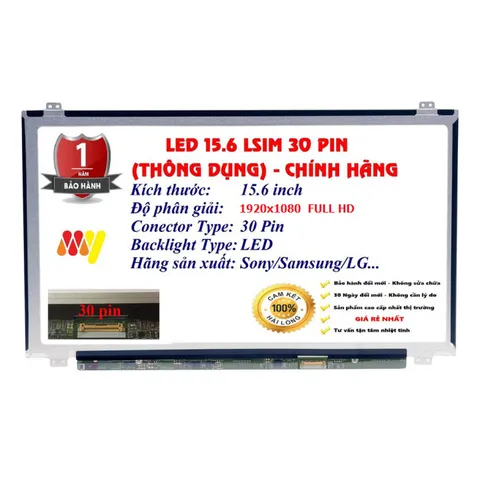 Màn hình laptop 15.6 Led Mỏng SLIM 30 Chân - ( 1366x768 HD / 1920x1080 Full HD ) Thay Thế Cho Dell HP Lenovo Toshiba LG