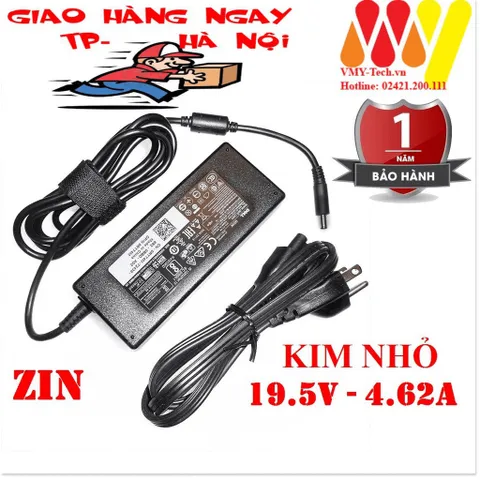 🔜 Sạc Laptop Dell 19.5V 4.62A ZIN chân kim nhỏ - Adapter kèm dây nguồn - NEW