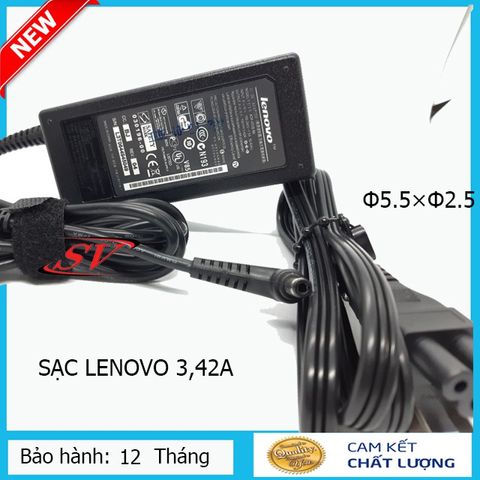 Sạc Laptop Lenovo 3,42A 65W - Chân Cắm Φ5.5×Φ2.5 - Tặng Kèm Dây Nguồn, Hàng Chính Hãng, Bảo Hành 12 Tháng