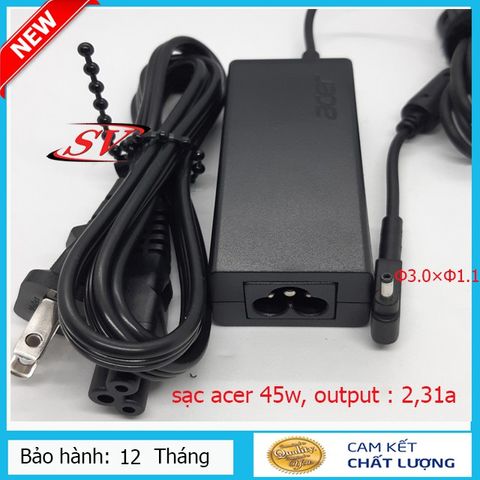 Sạc Laptop Acer 45W - 2,31A Chân Nhỏ Chính Hãng, Bảo Hành 12 Tháng, Sạc Đảm Bảo Chất Lượng Tốt Nhất