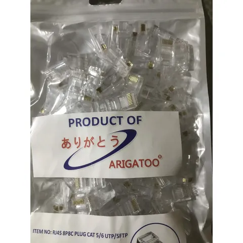 Túi 100 Hạt Mạng RJ45 Golden Japan - Đầu Bấm Cáp Mạng Chất Lượng Cao, Đáp Ứng Tiêu Chuẩn Tín Hiệu UL và TIA/EIA 568