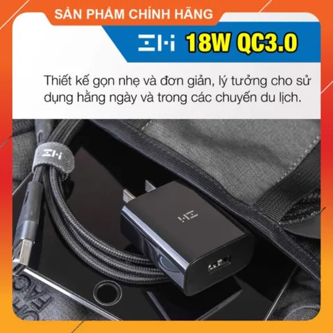 🔝  Củ Sạc Nhanh ZMI QC 3.0 18W  HA612 ( Trắng / Đen )  💯 Hàng Chính Hãng