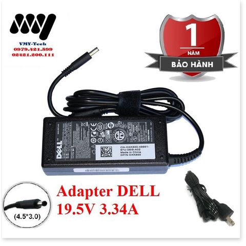 Sạc Laptop Dell 19V 3.34A Đầu Kim Nhỏ Cho XPS 11 13, 3567, 3568, 7347, 7348 - Bộ Sạc Mới 100% Chất Lượng Cao