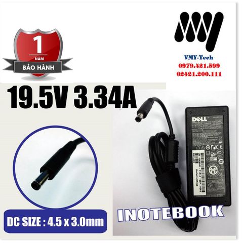 Sạc Laptop Dell 19V 3.34A Đầu Kim Nhỏ Cho XPS 11 13, 3567, 3568, 7347, 7348 - Bộ Sạc Mới 100% Chất Lượng Cao