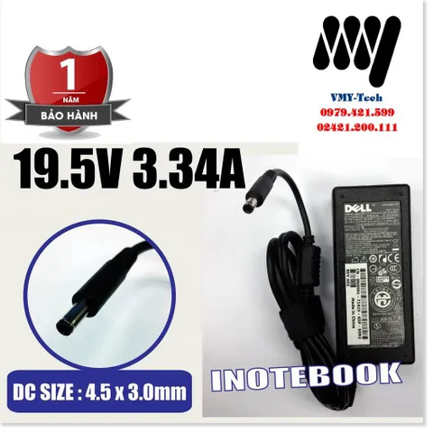 🔜 Sạc Laptop Dell 19v 3.34A Chân kim nhỏ Inspiron 3567 3568 7347 7348 3558 3559 XPS 11 13 - Kèm dây sạc (NEW 100%)