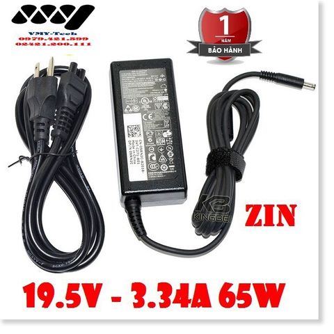 Sạc Laptop Chính Hãng Dell 19.5V 3.34A Chân Nhỏ - Tương Thích Inspiron, XPS, Vostro, Latitude - Bảo Hành 9 Tháng