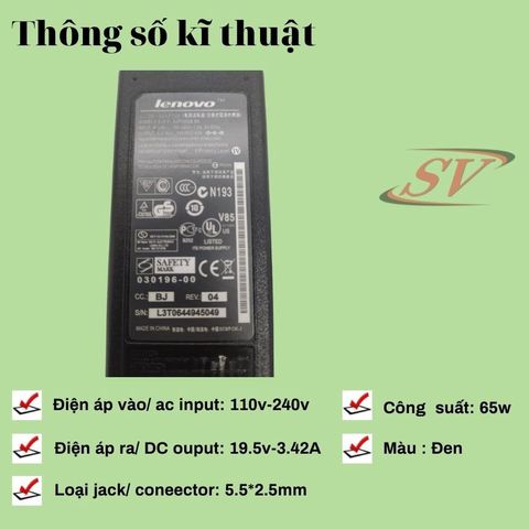 Sạc Laptop Lenovo 3.42A 65W Cao Cấp Zin - Bảo Hành 12 Tháng - Adapter Duy Trì Hiệu Suất Tốt Nhất