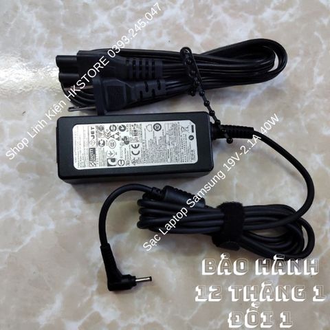 Sạc Laptop Samsung Chính Hãng 19V-2.1A 40W Cho Các Dòng NC10, N310, 530U4, 520U4, Bảo Hành 12 Tháng, Tặng Kèm Dây