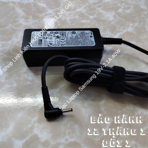 Sạc Laptop Samsung Chính Hãng 19V-2.1A 40W Cho Các Dòng NC10, N310, 530U4, 520U4, Bảo Hành 12 Tháng, Tặng Kèm Dây