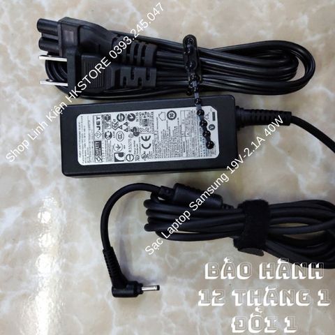 Sạc Laptop Samsung Chính Hãng 19V-2.1A 40W Cho Các Dòng NC10, N310, 530U4, 520U4, Bảo Hành 12 Tháng, Tặng Kèm Dây