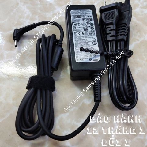 Sạc Laptop Samsung Chính Hãng 19V-2.1A 40W Cho Các Dòng NC10, N310, 530U4, 520U4, Bảo Hành 12 Tháng, Tặng Kèm Dây