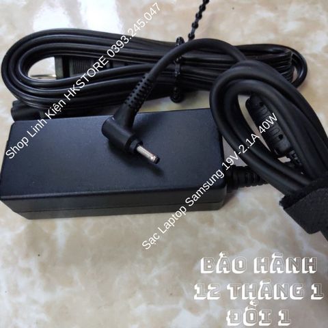 Sạc Laptop Samsung Chính Hãng 19V-2.1A 40W Cho Các Dòng NC10, N310, 530U4, 520U4, Bảo Hành 12 Tháng, Tặng Kèm Dây