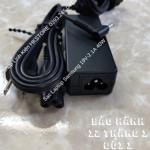 Sạc Laptop Samsung Chính Hãng 19V-2.1A 40W Cho Các Dòng NC10, N310, 530U4, 520U4, Bảo Hành 12 Tháng, Tặng Kèm Dây
