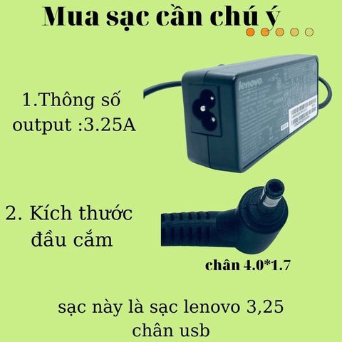 Sạc Laptop Lenovo Ideapad 3.25A 65W Chân Cắm 4.0*1.7 - Sạc Cao Cấp ZIN, Bảo Hành 12 Tháng, Sạc Chắc Chắn, Không Nóng Máy