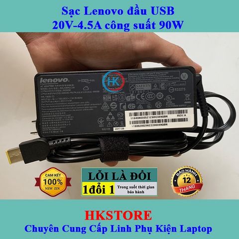 Sạc Laptop Lenovo 20V - 4.5A 90W Chân Vuông USB Chính Hãng, Tương Thích Với T440 E531 X240 X230 G500 T540 G400 G500 - Bảo Hành 24 Tháng