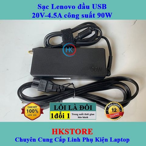 Sạc Laptop Lenovo 20V - 4.5A 90W Chân Vuông USB Chính Hãng, Tương Thích Với T440 E531 X240 X230 G500 T540 G400 G500 - Bảo Hành 24 Tháng