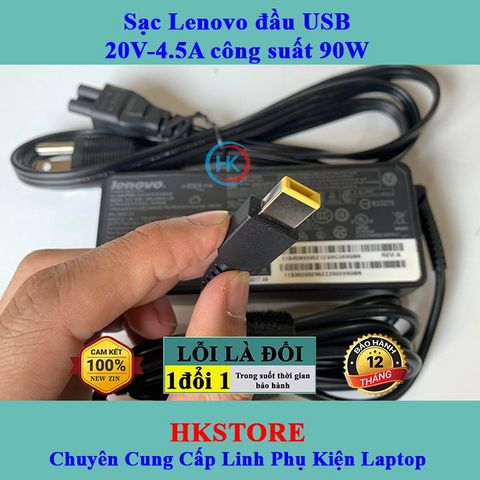 Sạc Laptop Lenovo 20V - 4.5A 90W Chân Vuông USB Chính Hãng, Tương Thích Với T440 E531 X240 X230 G500 T540 G400 G500 - Bảo Hành 24 Tháng