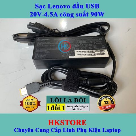 Sạc Laptop Lenovo 20V - 4.5A 90W Chân Vuông USB Chính Hãng, Tương Thích Với T440 E531 X240 X230 G500 T540 G400 G500 - Bảo Hành 24 Tháng