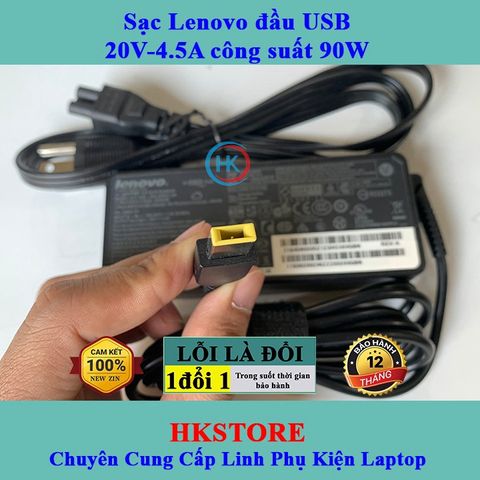 Sạc Laptop Lenovo 20V - 4.5A 90W Chân Vuông USB Chính Hãng, Tương Thích Với T440 E531 X240 X230 G500 T540 G400 G500 - Bảo Hành 24 Tháng