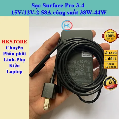 Sạc Surface Pro 3-4 Chính Hãng 15V/12V-2.58A 30W-38W - Adapter Nguồn Cho Microsoft Surface Pro 3/4 Model 1625/1724/1796