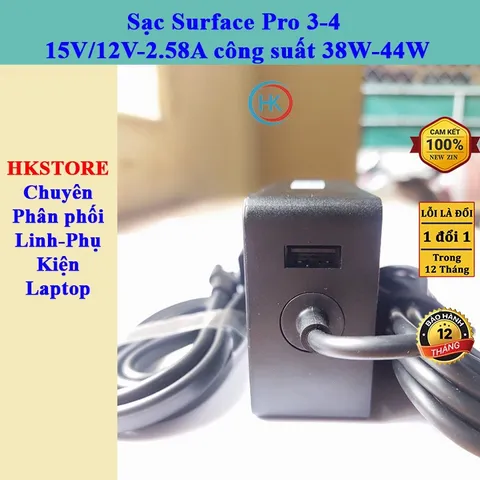 Sạc Surface Pro 3-4 Chính Hãng 15V/12V-2.58A 30W-38W - Adapter Nguồn Cho Microsoft Surface Pro 3/4 Model 1625/1724/1796