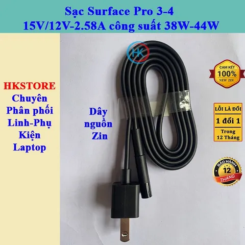 Sạc Surface Pro 3-4 Chính Hãng 15V/12V-2.58A 30W-38W - Adapter Nguồn Cho Microsoft Surface Pro 3/4 Model 1625/1724/1796